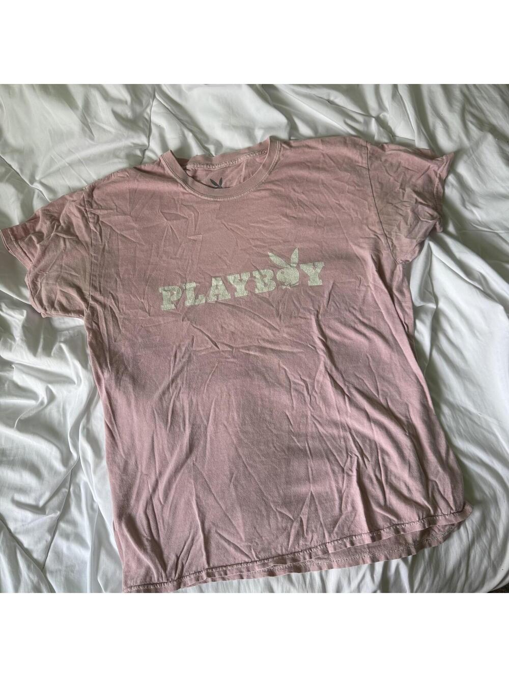 light pink and white playboy t-shirt